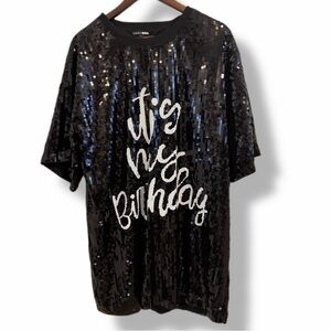 Fashion Nova Plus Sequin “It’s My Birthday” Oversized Tee Dress